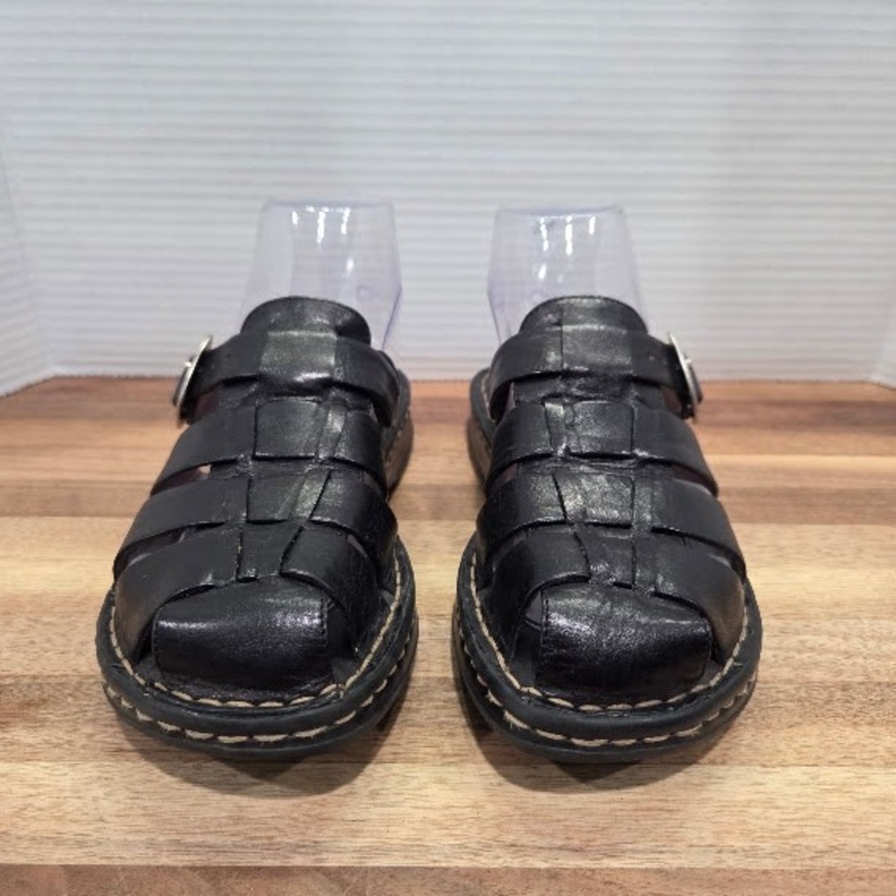 Born‎ Fisherman Sandals Women's Size 6 Black Leather Woven Buckle Slide MJG5 - Picture 2 of 12
